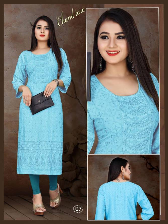 Aagya Chand Tara Regular Wear Rayon Designer Kurti Collection